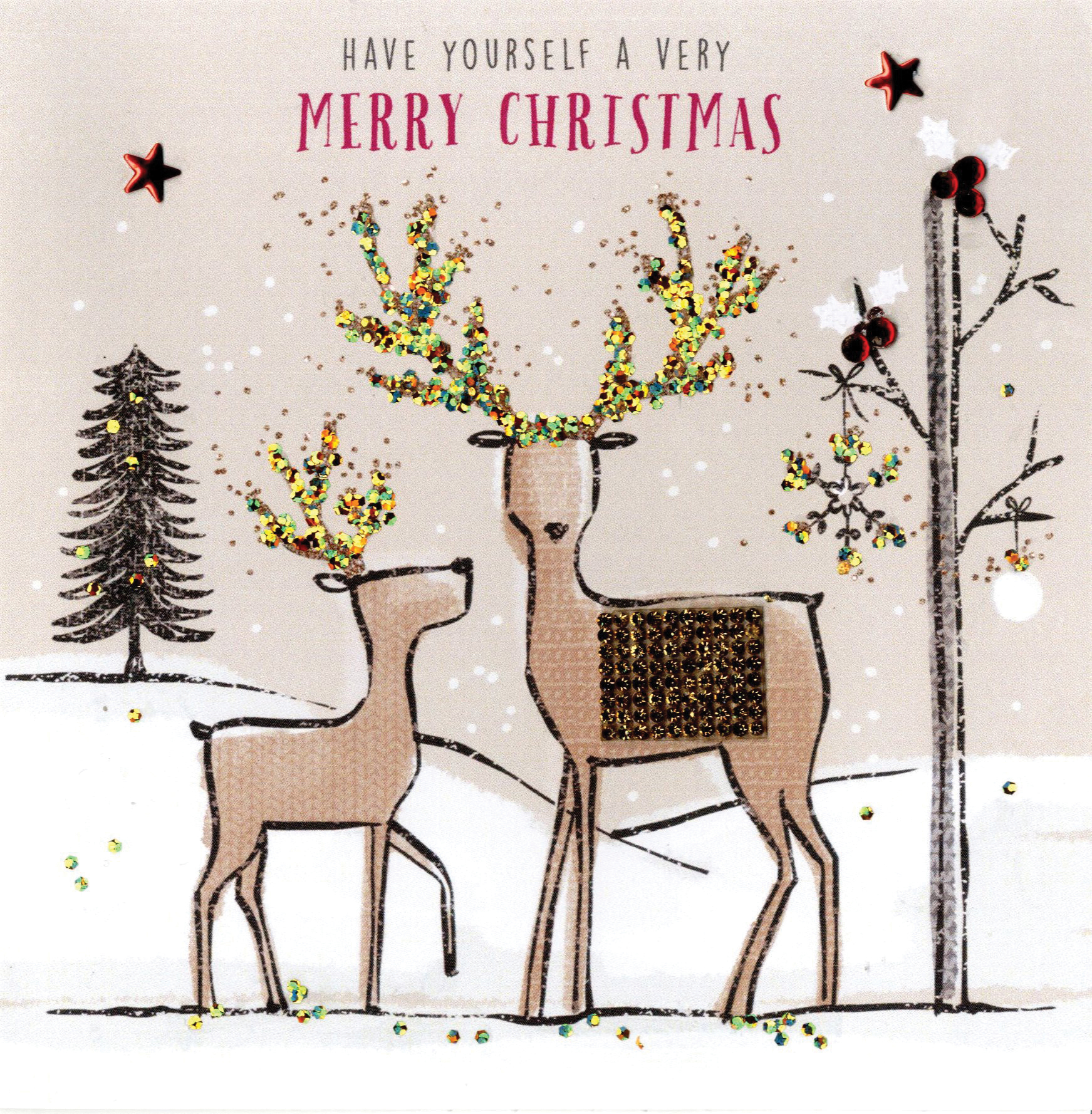 individual embellished reindeers christmas card hand