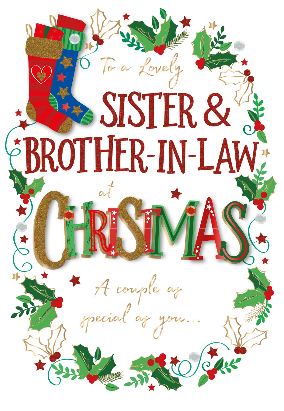 Sister Brother In Law Embellished Christmas Greeting Card Cards