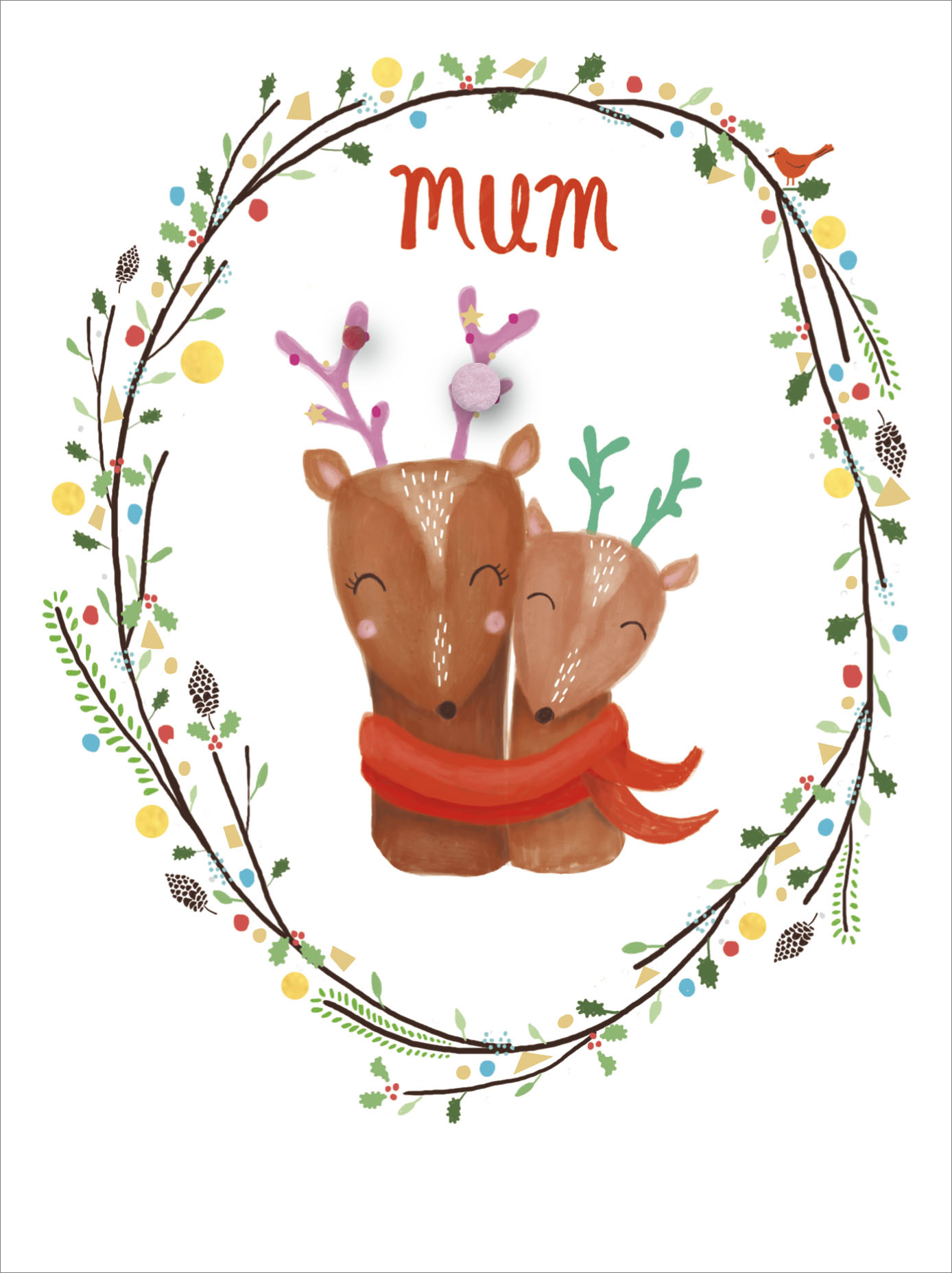 Mum Cute Pom Pom Christmas Greeting Card | Cards