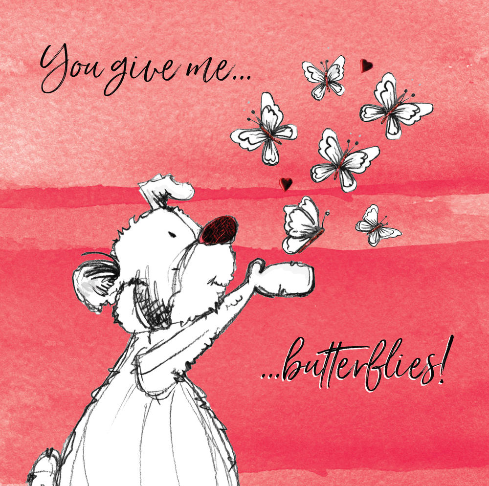 You Give Me Butterflies Scribble Bear Valentine s Greeting Card Cards