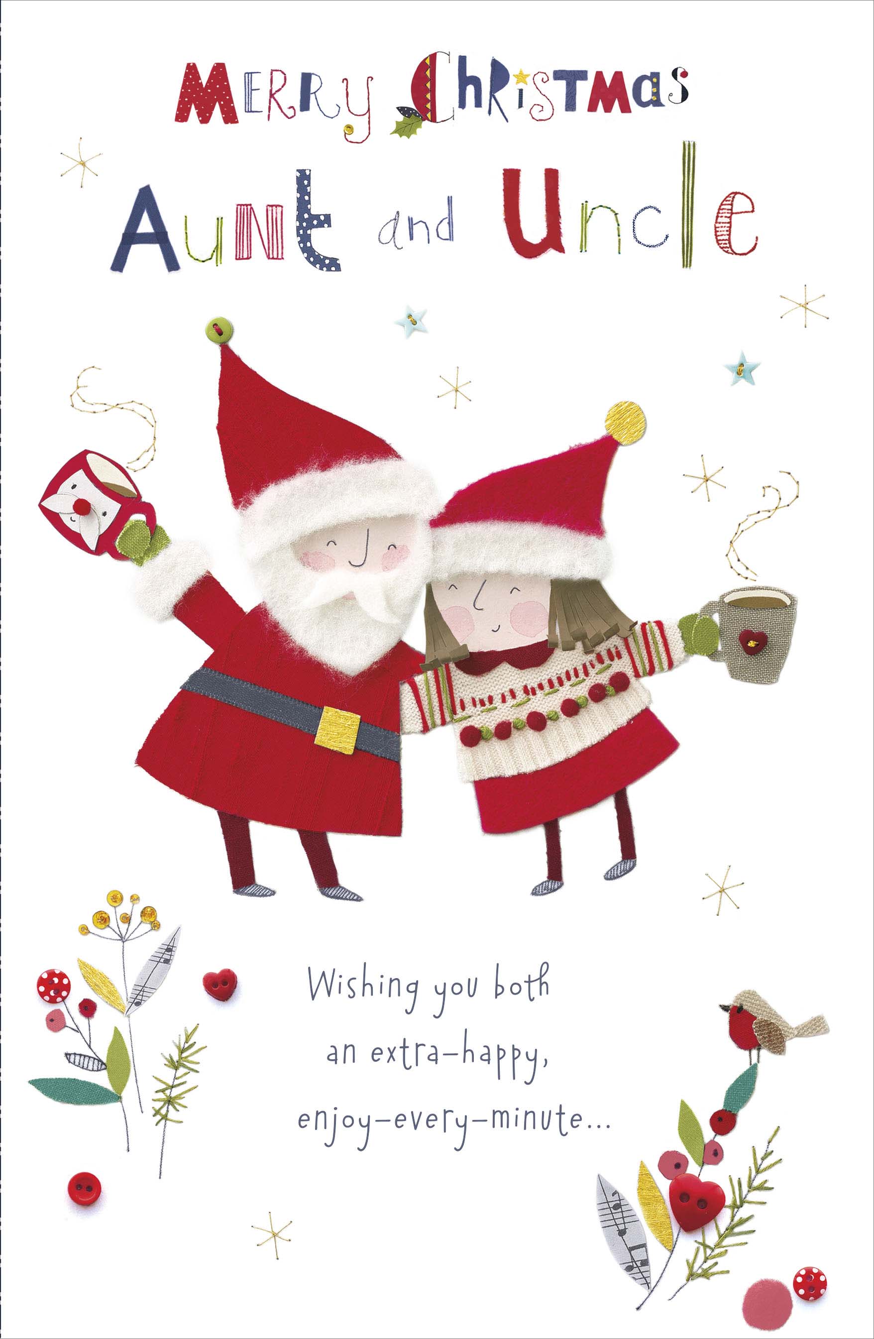 Aunt & Uncle Embellished Button Box Christmas Greeting Card Cards