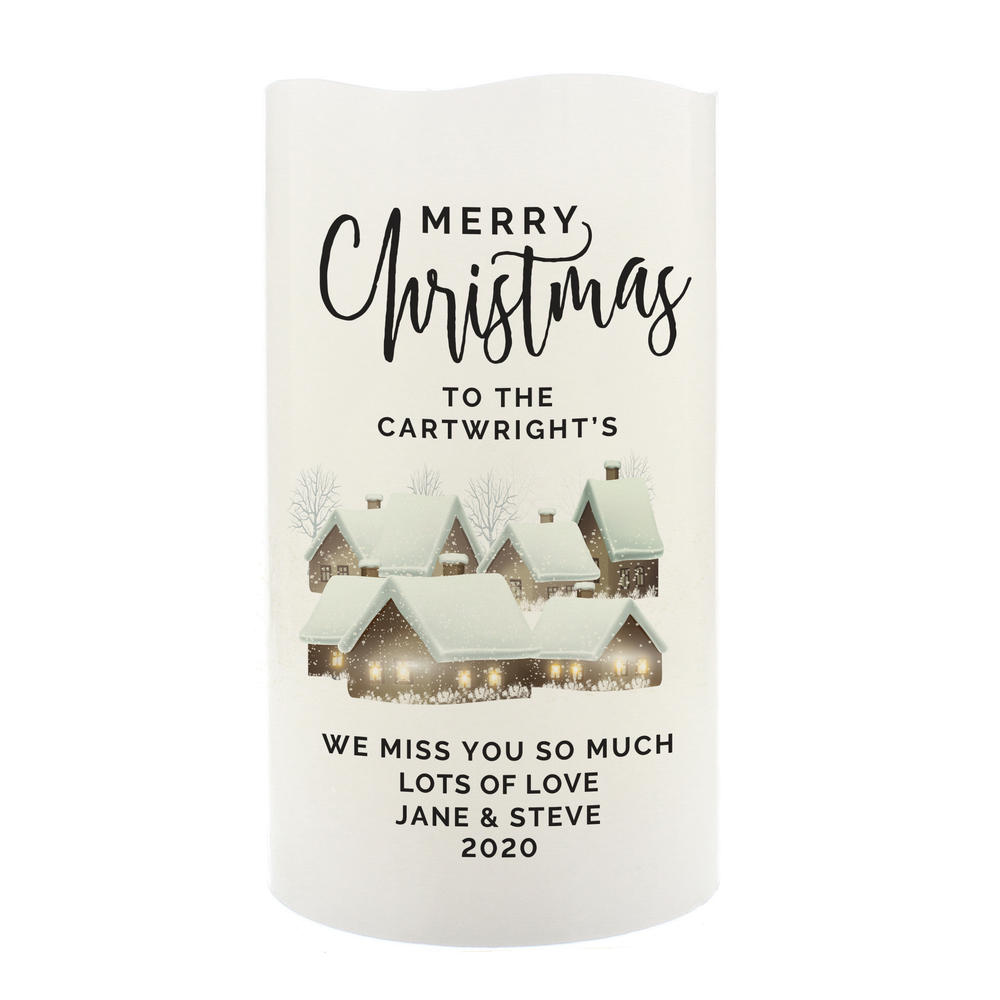 Personalised Christmas Town LED Candle Personalise It! Personalised Christmas Gifts