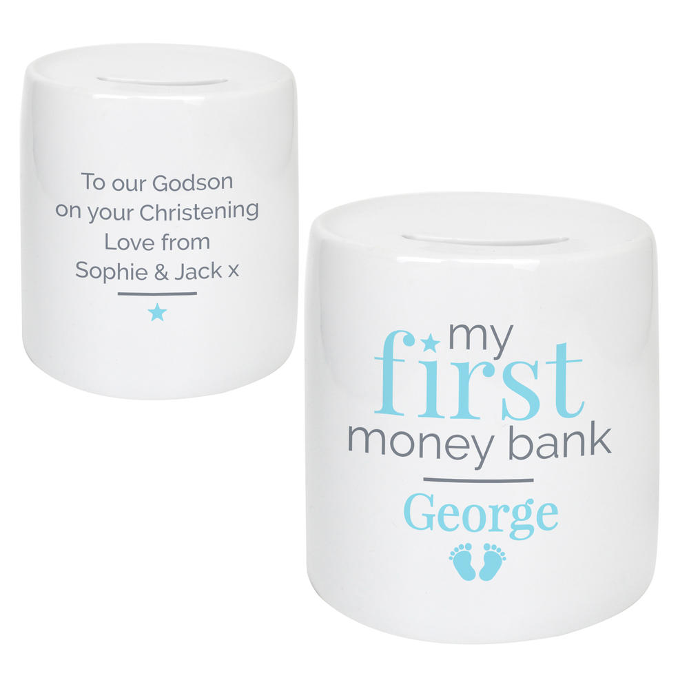 Personalised Blue My First Ceramic Money Box Personalise It! Gifts