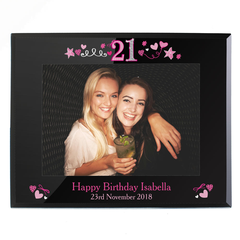 Personalised 21st Birthday Black Glass 7x5 Photo Frame Personalise It