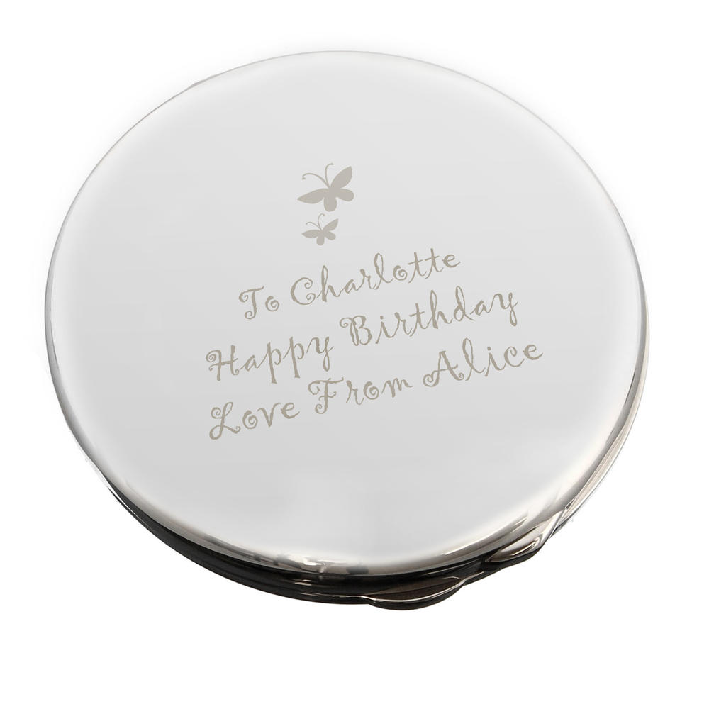 Personalised Butterfly Round Compact Mirror Personalise It! Gifts