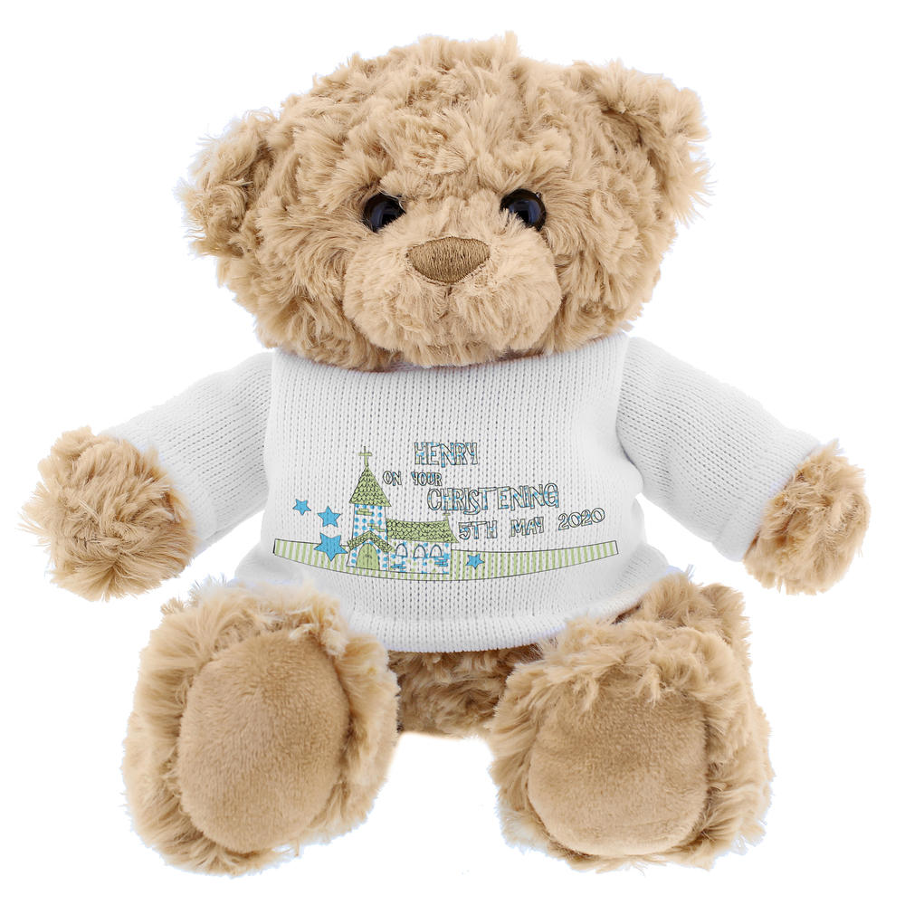 Personalised Blue Church Message Teddy Bear - Personalise It! | Gifts