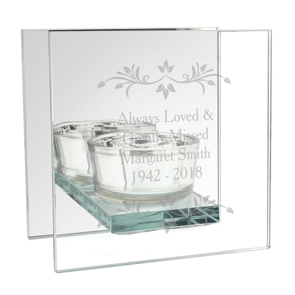 Personalised Sentiments Mirrored Glass Tea Light Candle Holder