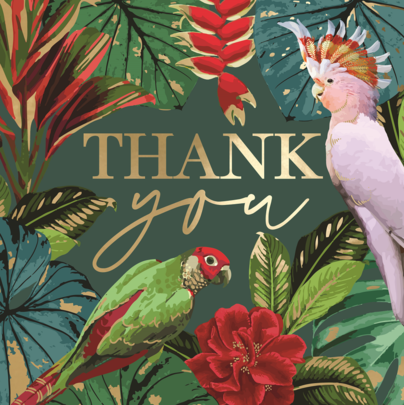 Thank You Parrot & Cockatoo Gold Foiled Thank You Greeting Card | Cards