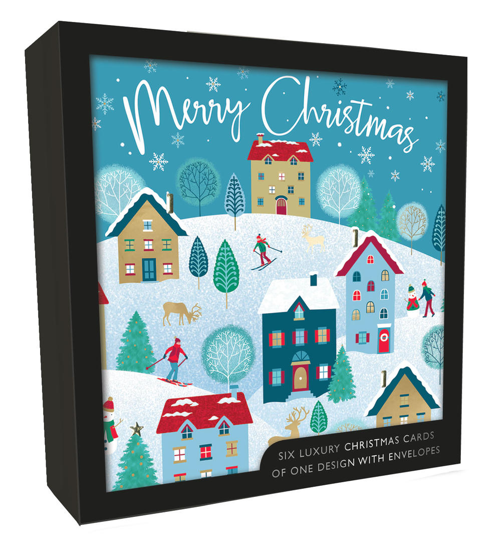 Box of 6 Snowy Xmas Scene Luxury HandFinished Christmas Cards Cards