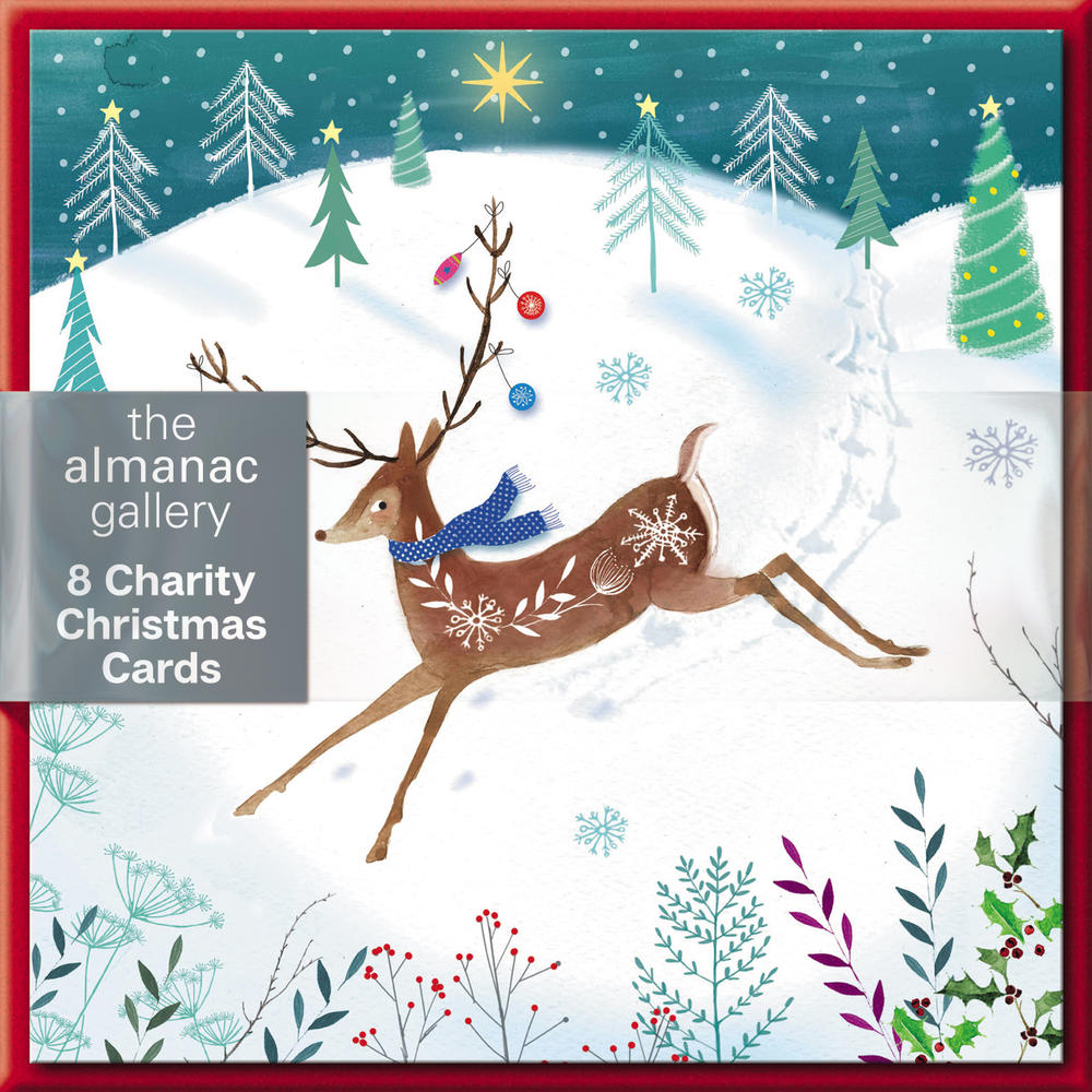 Pack of 8 Prancing Xmas Reindeer Mini Charity Christmas Cards  Cards