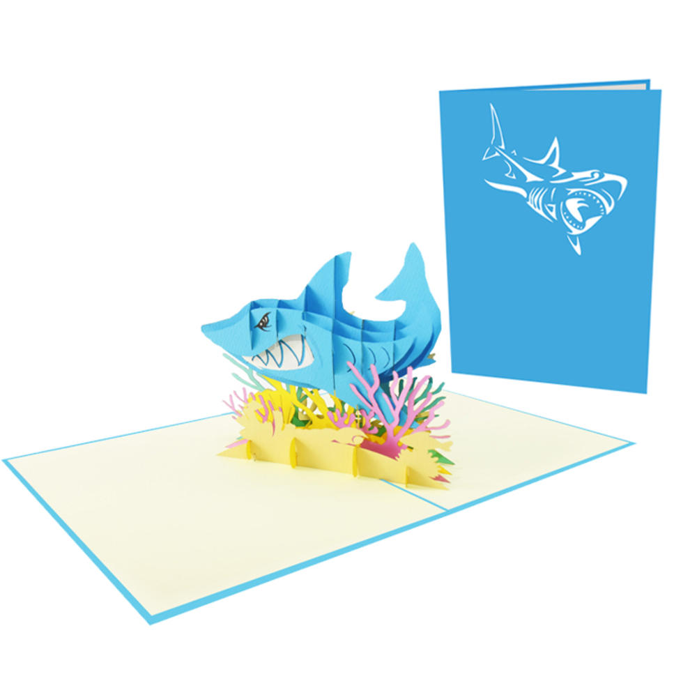 Blue Shark Laser Cut Pop Up Greeting Card Cards