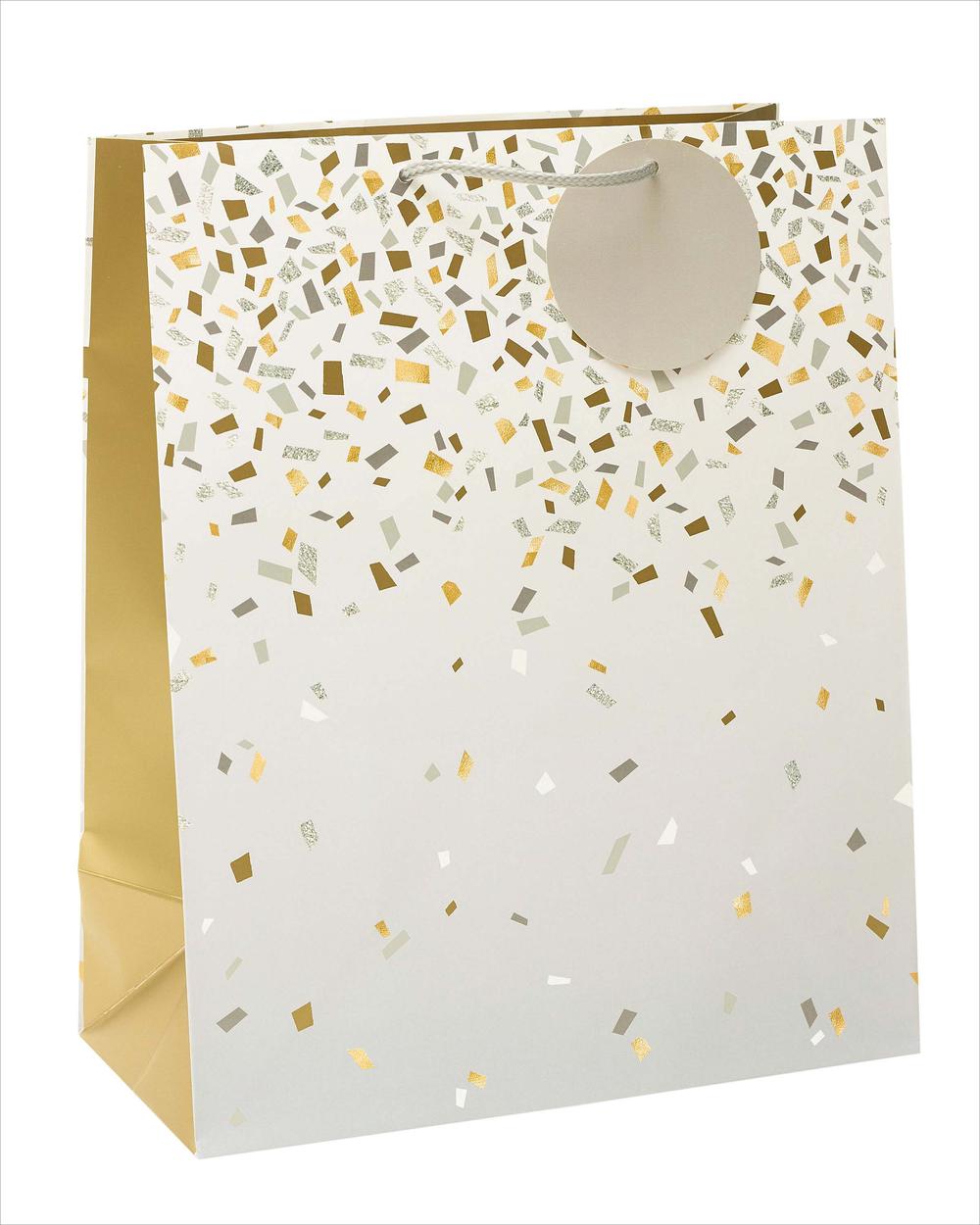 Silver & Gold Patterned Large Gift Bag With Tag Gift Bags