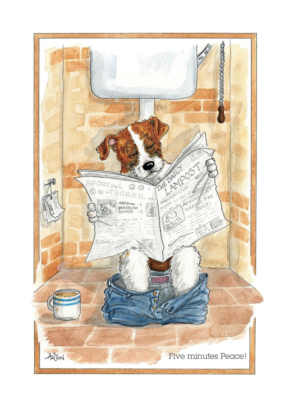 Five Minutes Peace Dog & The Toilet Alison's Animals Cartoon Greeting Card | Cards Five Minutes Peace Dog & The Toilet Alison's Animals Cartoon Greeting Card | Cards