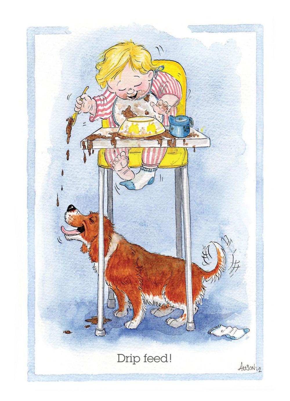 Drip Feed Baby Feeding The Dog Alison's Animals Cartoon Greeting Card | Cards Drip Feed Baby Feeding The Dog Alison's Animals Cartoon Greeting Card | Cards