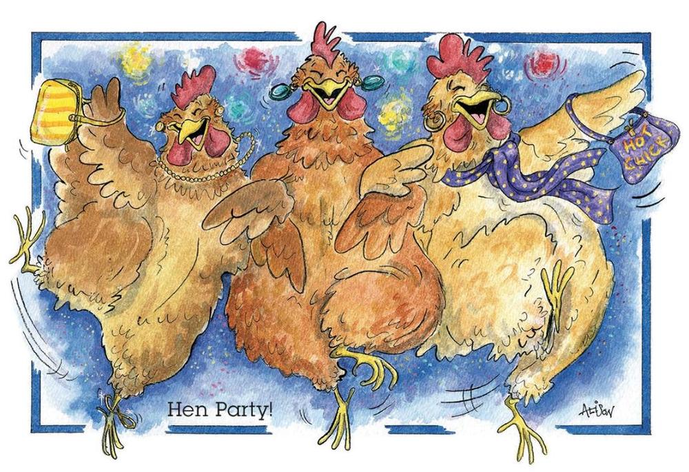 Hen Party! Rowdy Chickens Dancing Alison's Animals Cartoon Greeting Card | Cards Hen Party! Rowdy Chickens Dancing Alison's Animals Cartoon Greeting Card | Cards