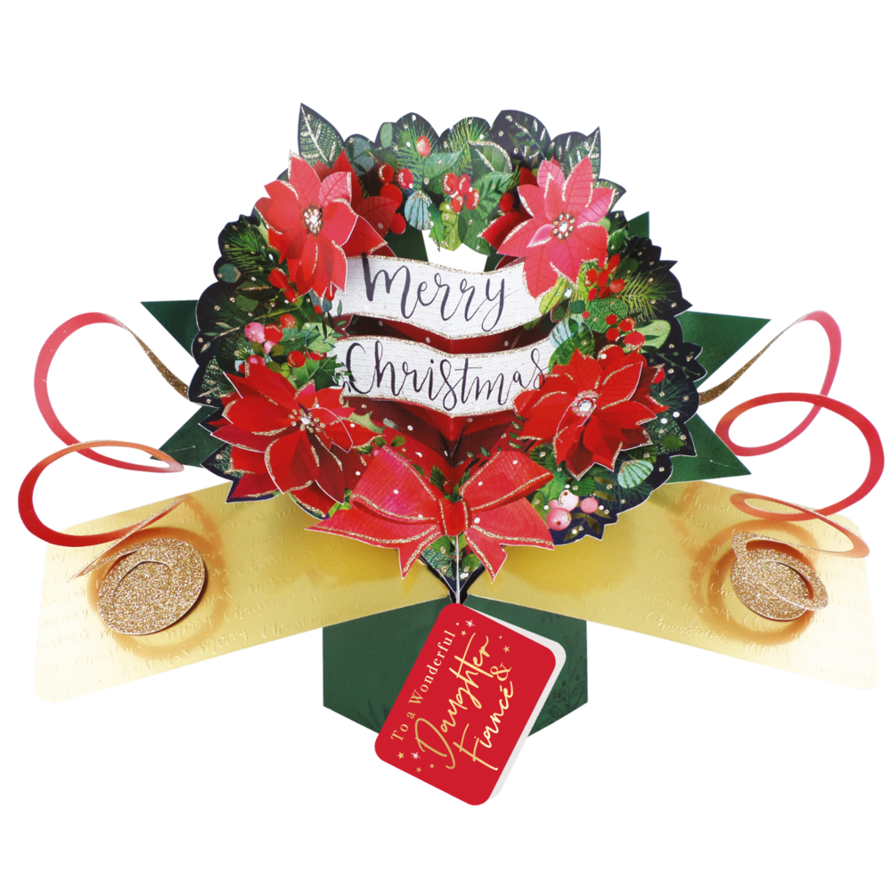 Daughter & Fiance Christmas Card 3D Festive Wreath Pop Up Christmas
