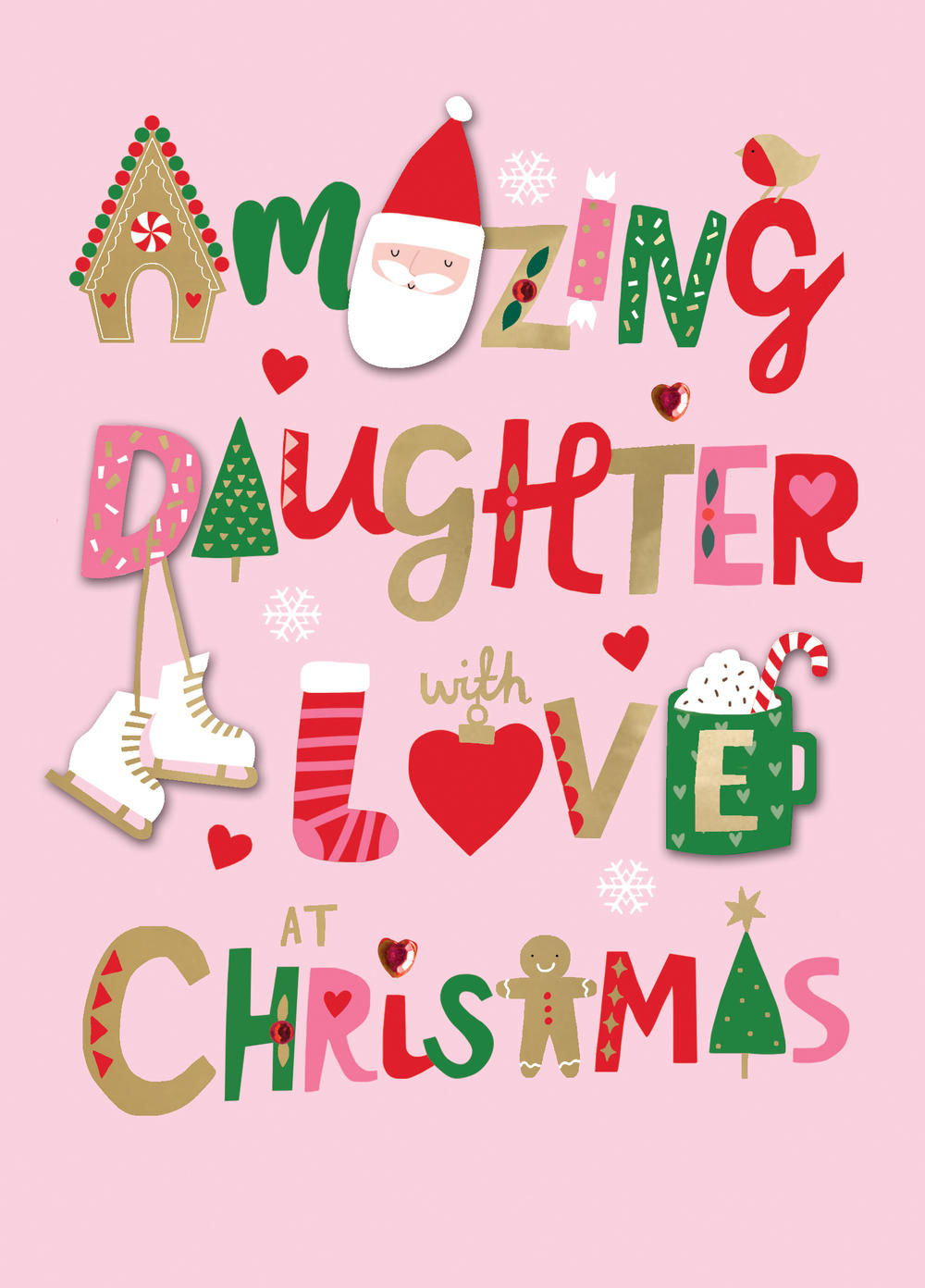 Amazing Daughter With Love Fun Hand-Finished Christmas Card | Cards