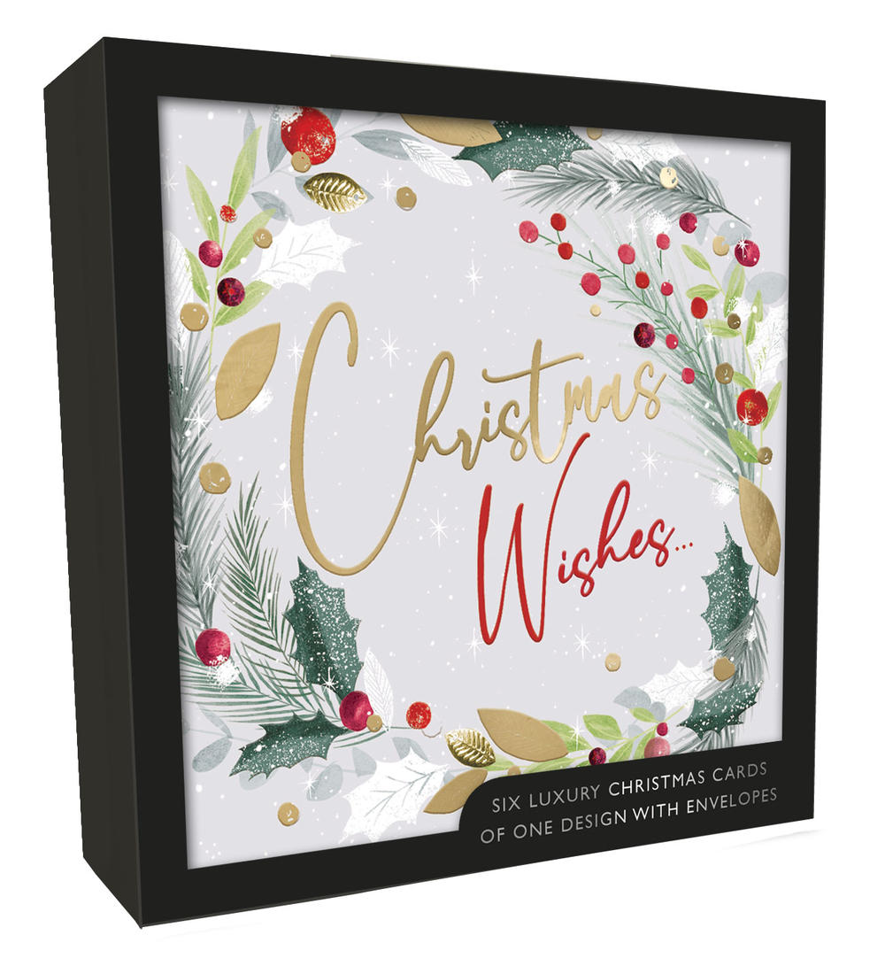Box of 6 Christmas Wishes Wreath Luxury HandFinished Christmas Cards