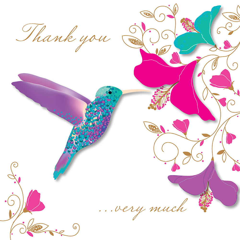 Thank You Very Much Embellished Hummingbird Greeting Card | Cards