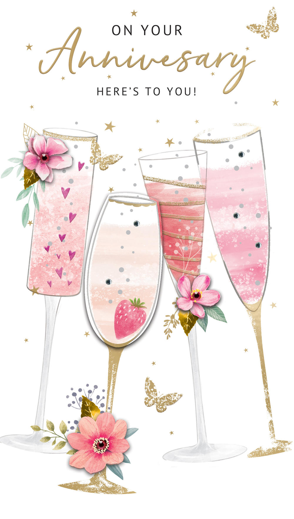 Champagne Glasses On Your Anniversary Card Embellished Champagne Greeting Card Cards 8606