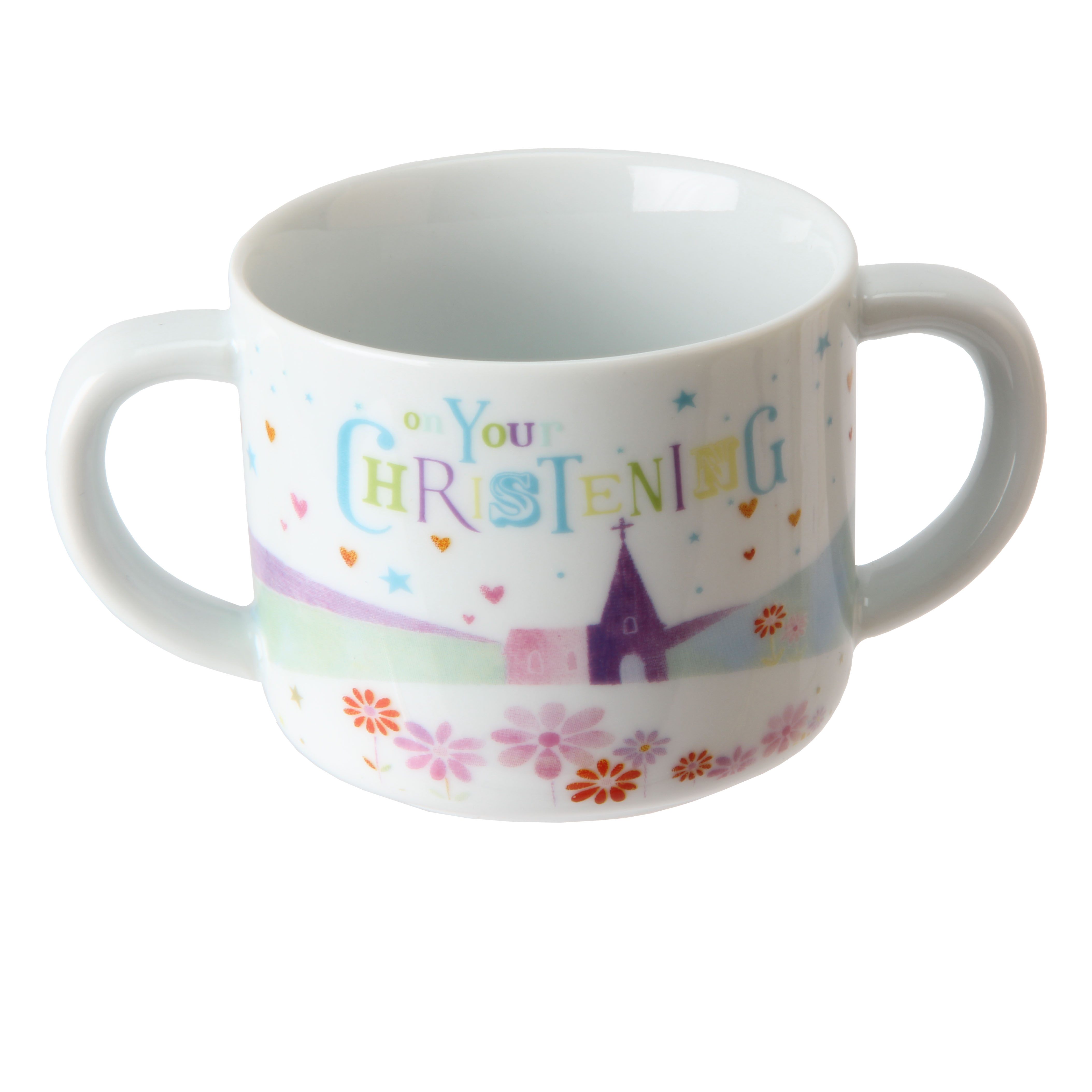 Lovely Baby Christening Day Gift Two Handled Mug Cup By Blue Eyed Sun ...