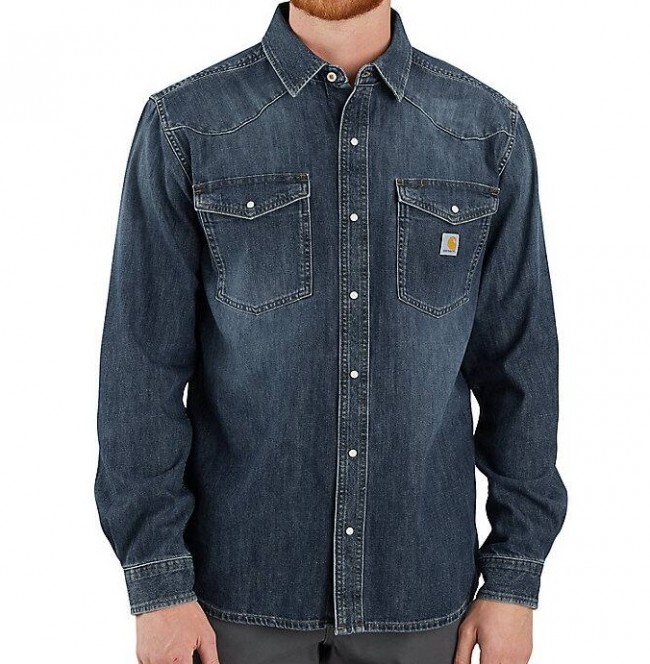 Camiseta Carhartt 106429 Denim Peso Medio Calce Relajado Montana Manga Larga Frontal A Presión - Imagen 2 de 6