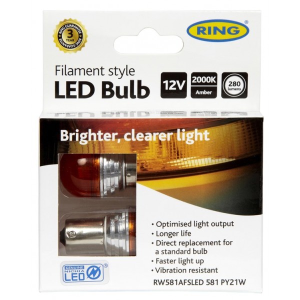 RING Filament Style LED – PY21W 12V – Amber [RW581AFSLED]