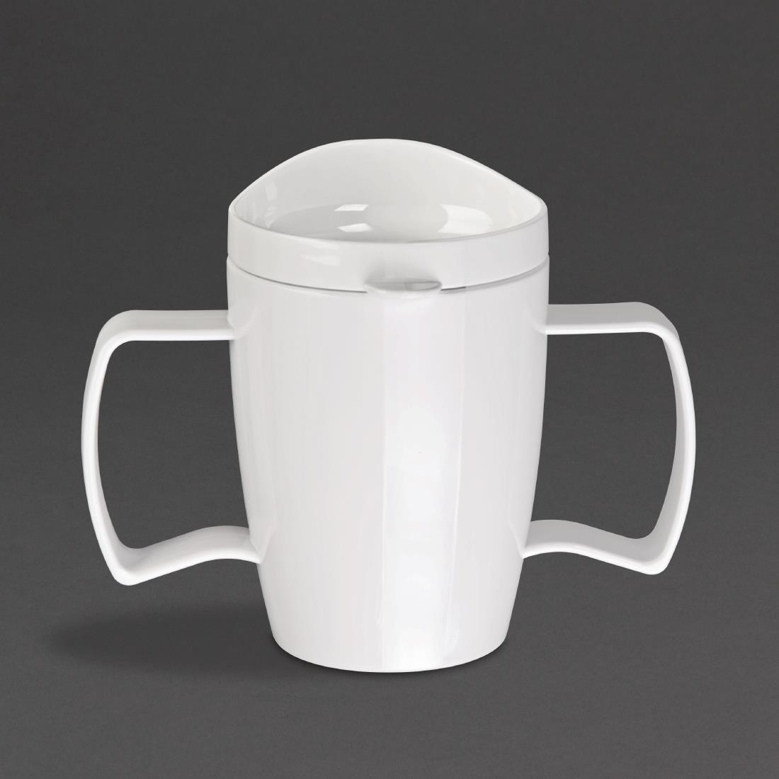 Kristallon Heritage Double-Handled Mugs with Lids White 300ml (Pack of 4) – [DW715]