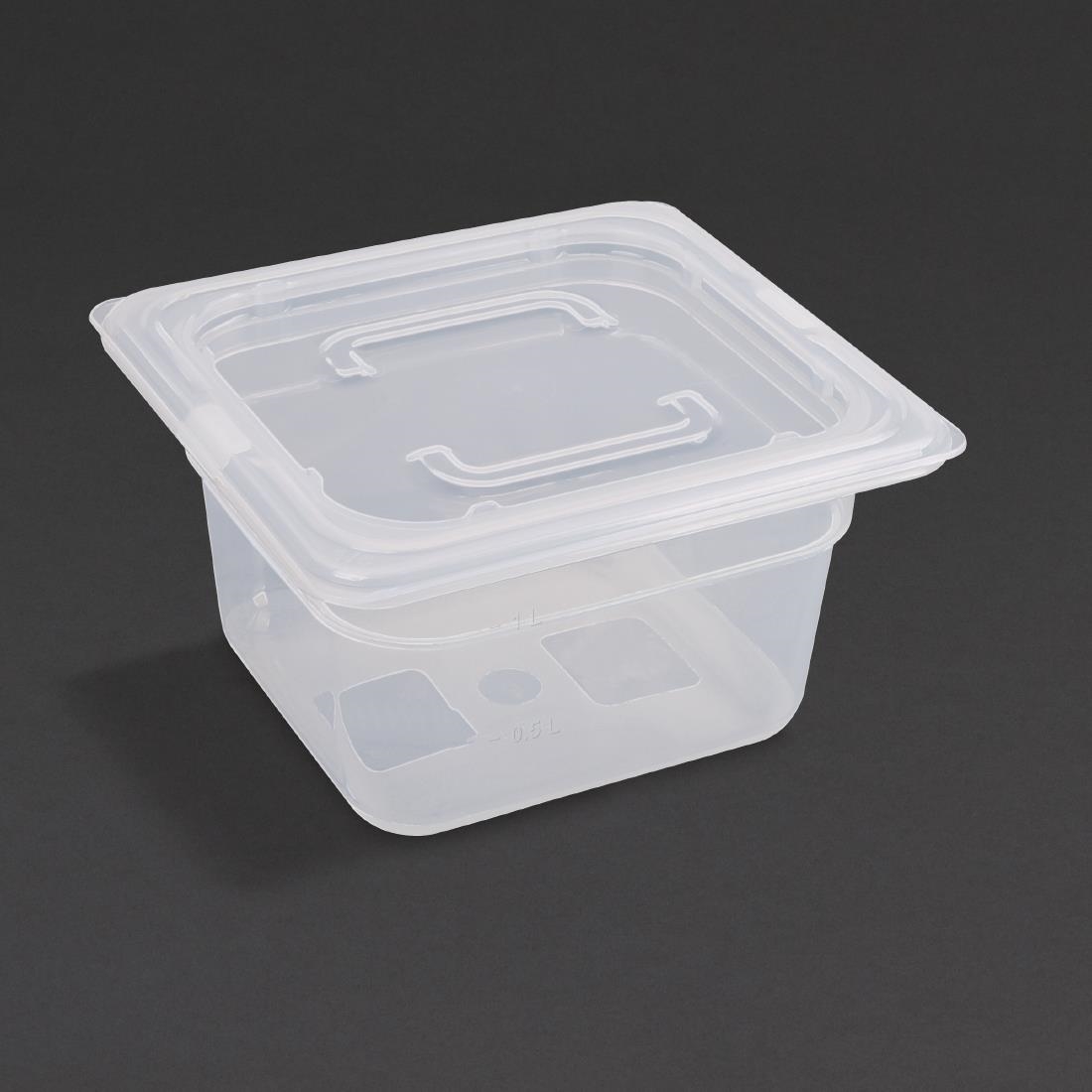 Vogue Polypropylene 1/6 Gastronorm Container with Lid 100mm (Pack of 4) – [GJ526]
