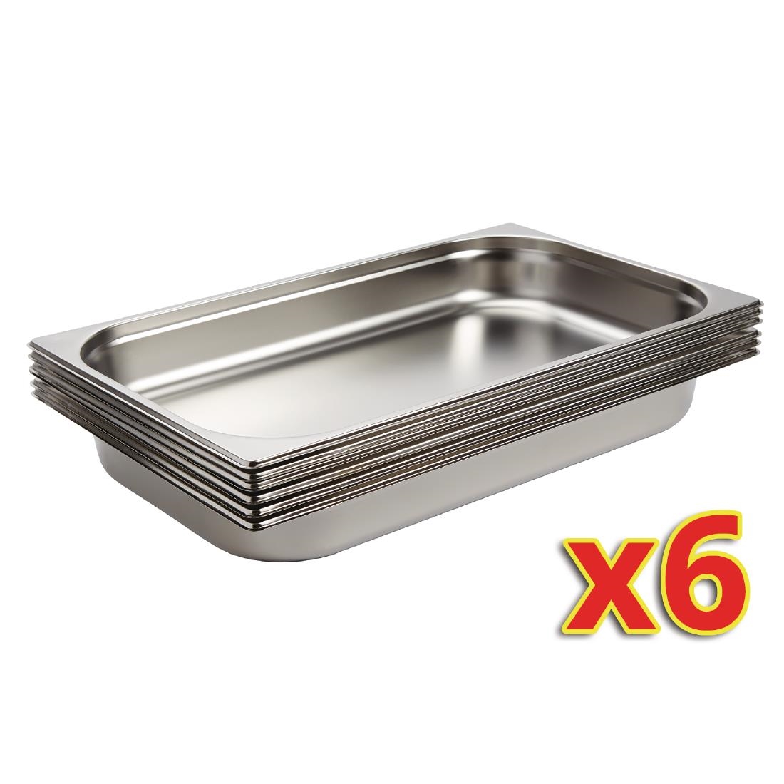 Vogue Stainless Steel 1/1 Gastronorm Pans 65mm (Pack of 6) – [S895]