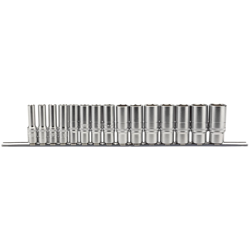 DRAPER 3/8″ Sq. Dr. Metric Deep Socket Set on Metal Rail (15 Piece) [16494]