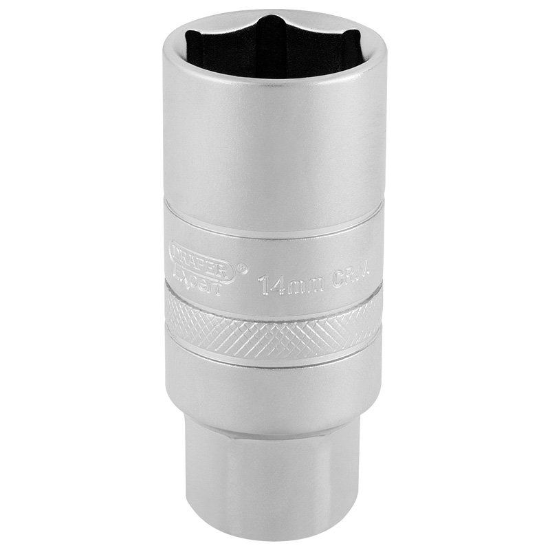 DRAPER 3/8″ Sq. Dr. 14mm Thread 6 Point Satin Chrome Spark Plug Socket (21mm Socket) [16777]