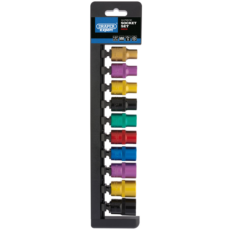 DRAPER 1/2″ Sq. Dr. Metric Coloured Socket Set (10 Piece) [50493]