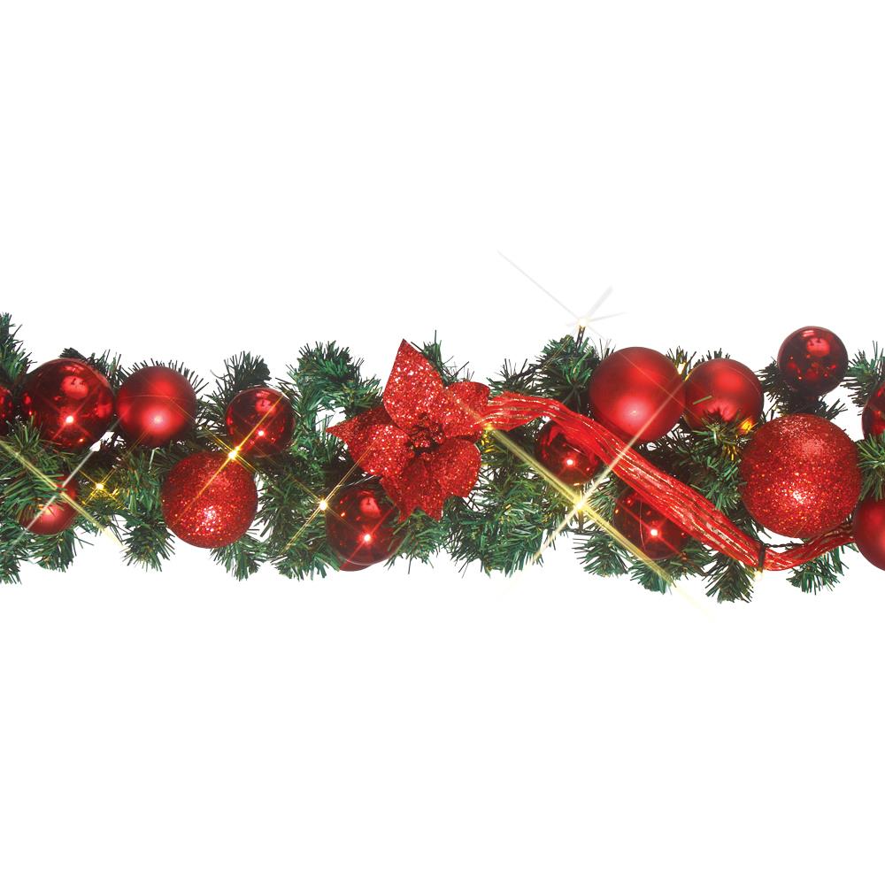 Details About Peeks Red Pre Lit 60 Led Christmas Mantle Fireplace Decorations Garland 1 8m