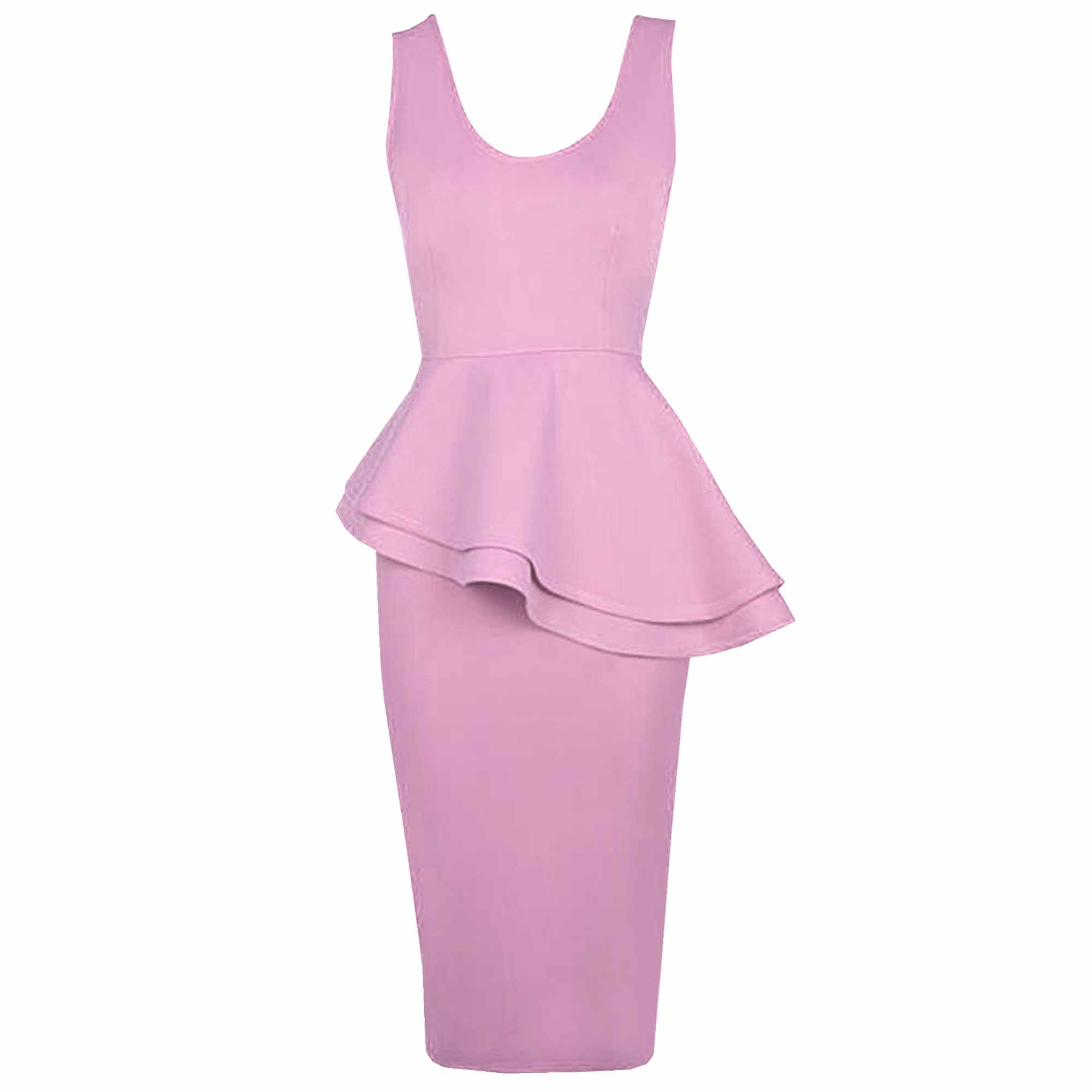 LADIES SLEEVELESS SIDE SLANT PEPLUM FRILL MIDI DRESS WOMEN BODYCON ...