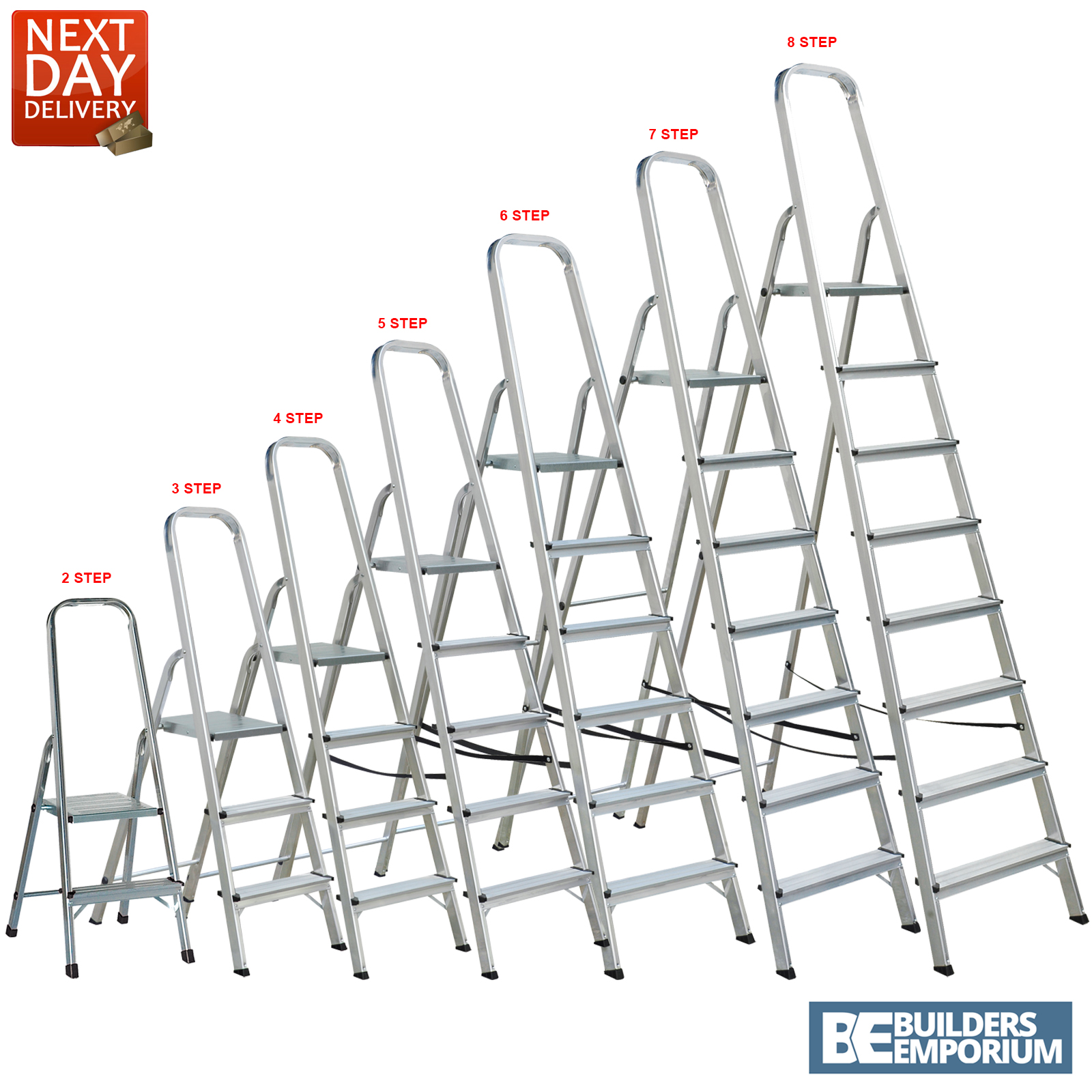 Aluminium Platform Step Ladder 2 3 4 5 8 Step Stepladder DIY Tools Lightweight