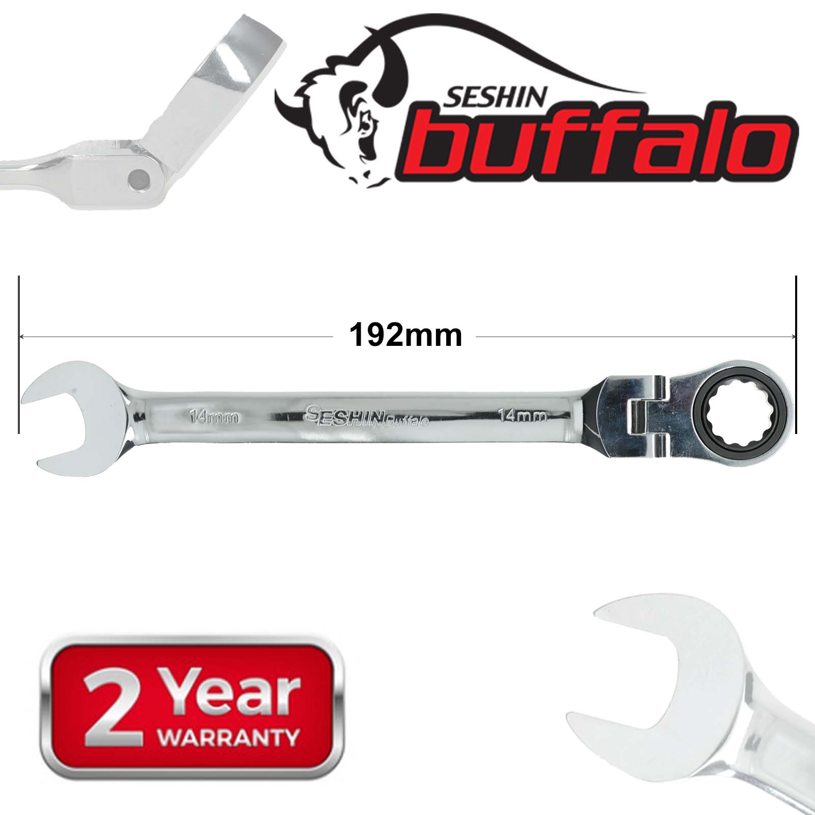 Llave de engranaje de cabeza flexible de trinquete de acero de 8 - 19 mm extremo abierto y anillo - Imagen 7 de 11