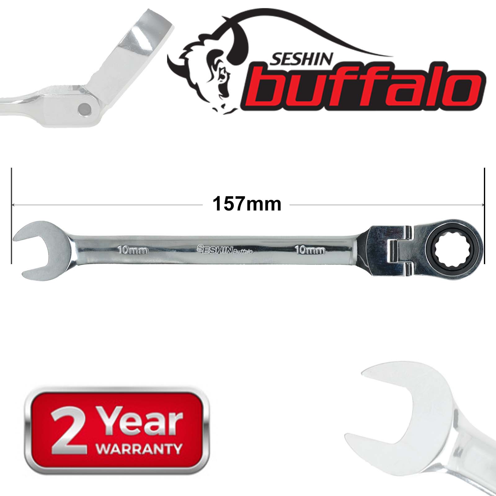 Llave de engranaje de cabeza flexible de trinquete de acero de 8 - 19 mm extremo abierto y anillo - Imagen 3 de 11