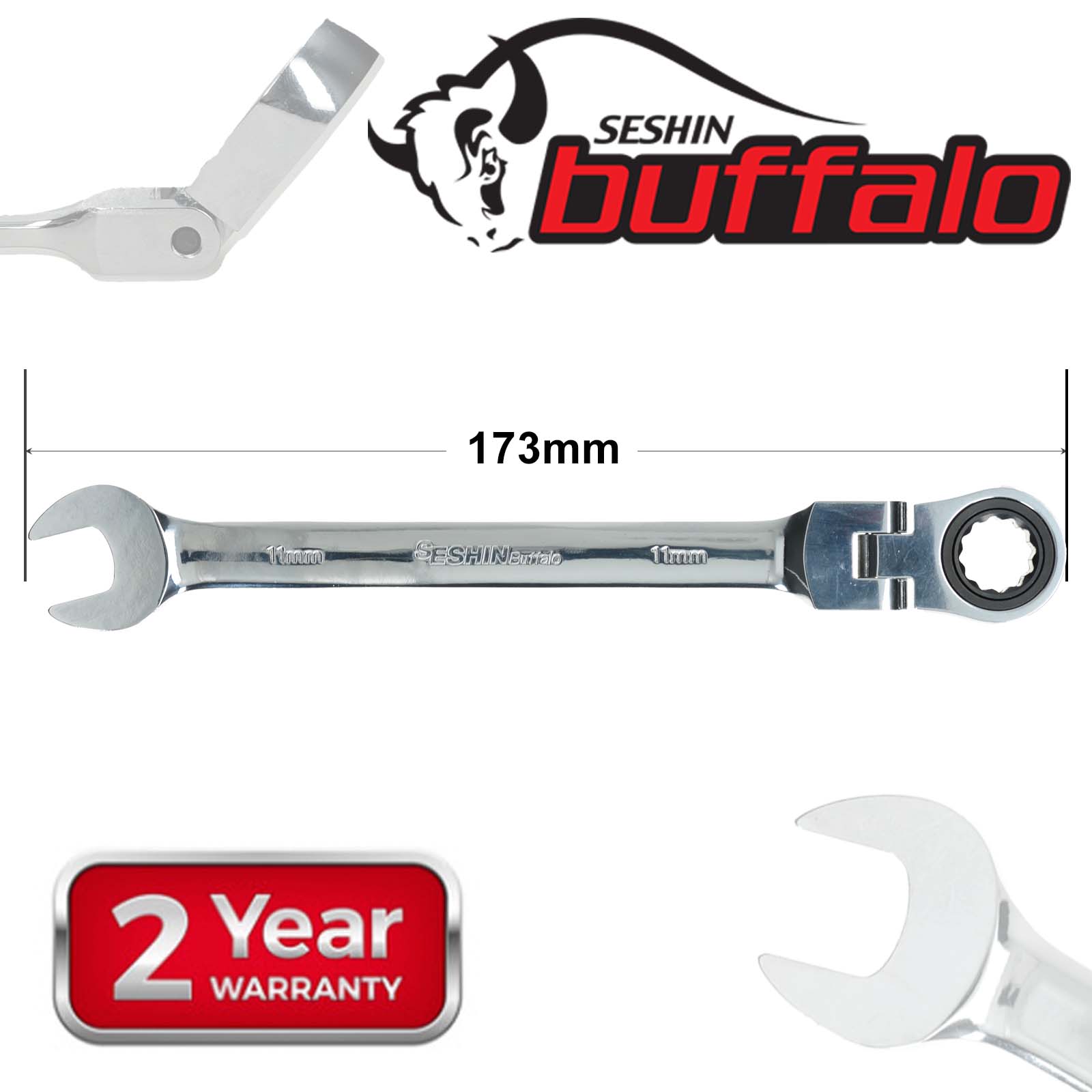 Llave de engranaje de cabeza flexible de trinquete de acero de 8 - 19 mm extremo abierto y anillo - Imagen 4 de 11