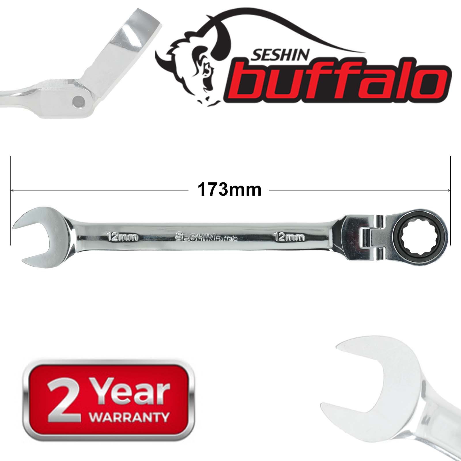 Llave de engranaje de cabeza flexible de trinquete de acero de 8 - 19 mm extremo abierto y anillo - Imagen 5 de 11