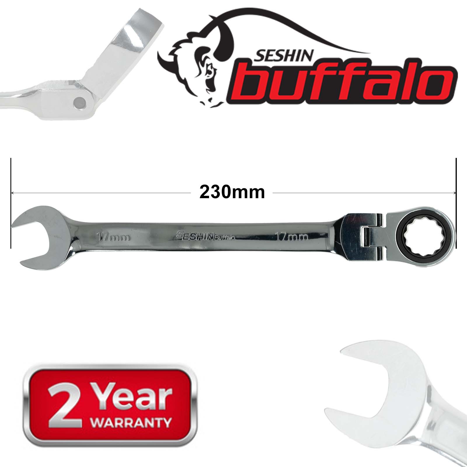 Llave de engranaje de cabeza flexible de trinquete de acero de 8 - 19 mm extremo abierto y anillo - Imagen 9 de 11