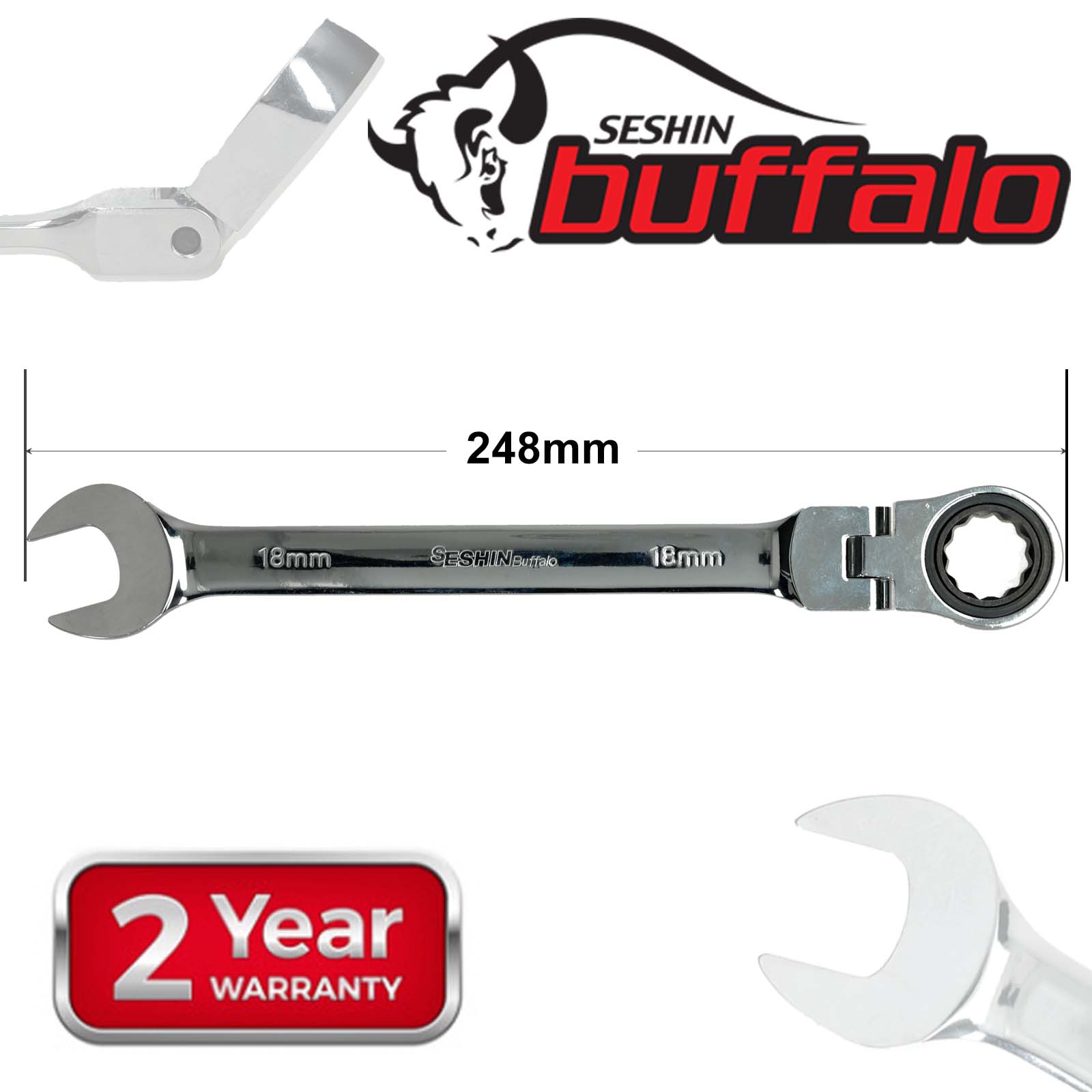 Llave de engranaje de cabeza flexible de trinquete de acero de 8 - 19 mm extremo abierto y anillo - Imagen 10 de 11