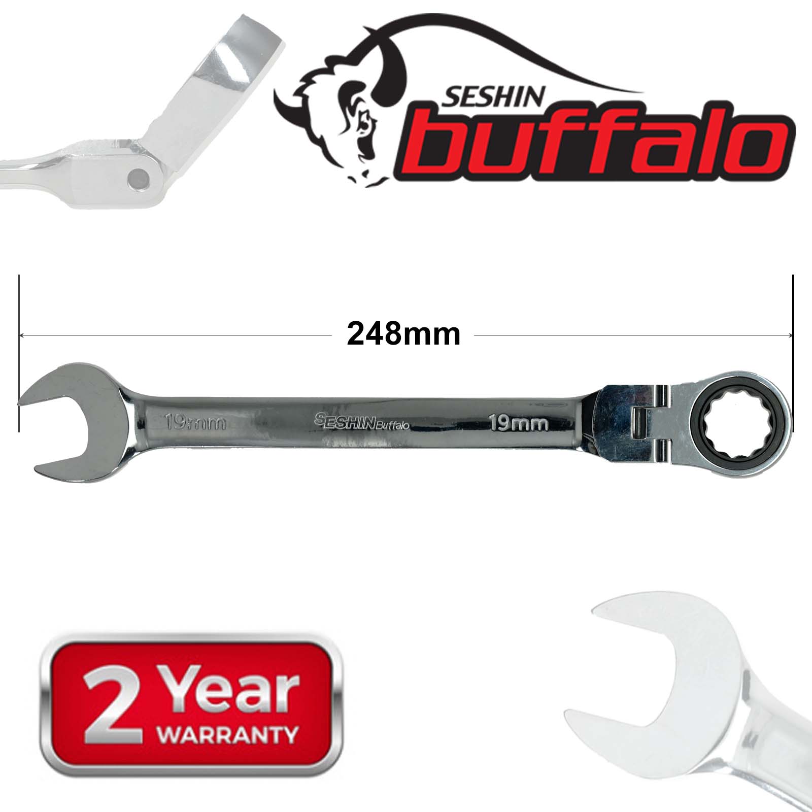 Llave de engranaje de cabeza flexible de trinquete de acero de 8 - 19 mm extremo abierto y anillo - Imagen 11 de 11