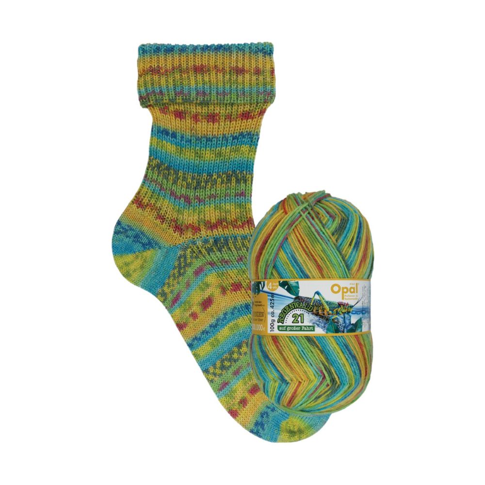 Multicoloured, Self-Patterning 4 Ply Sock Knitting and Crochet Yarn, Opal Rainfo - Picture 12 of 17