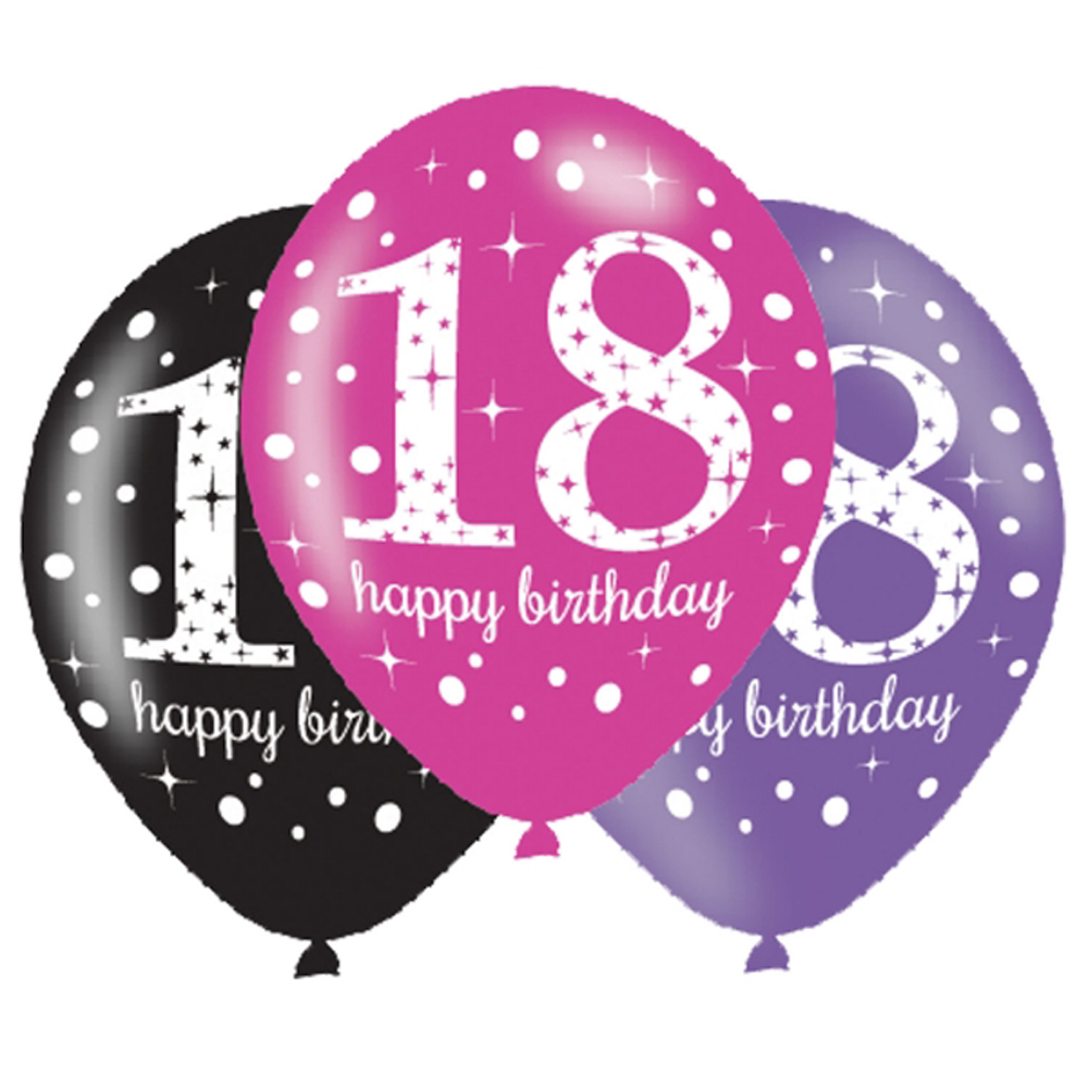 6 x 18th Birthday Balloons  Black Pink Lilac Party  