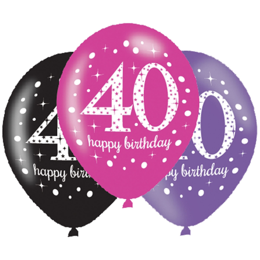 6 x 40th Birthday Balloons Black Pink Lilac Party Decorations Age 40 Balloons | eBay