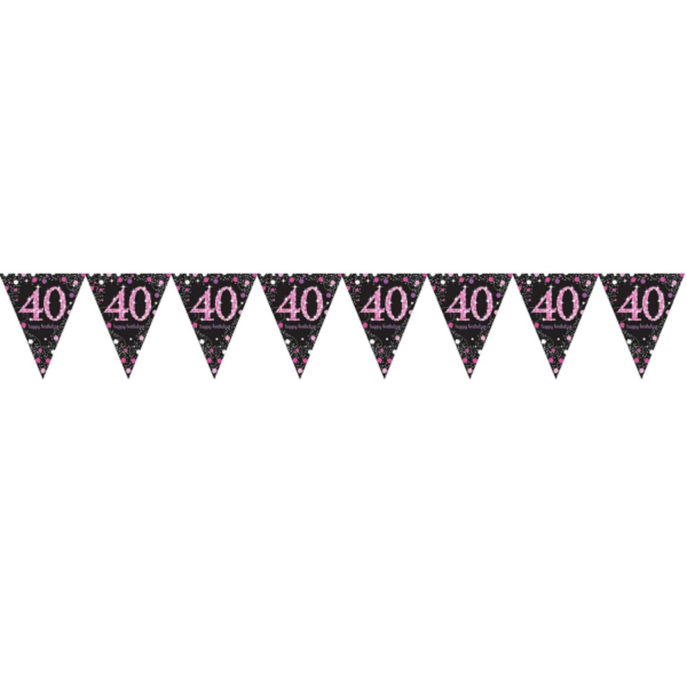 40th Birthday Flag Buntings Banners Balloon Light Pink Party Decoration Age 40