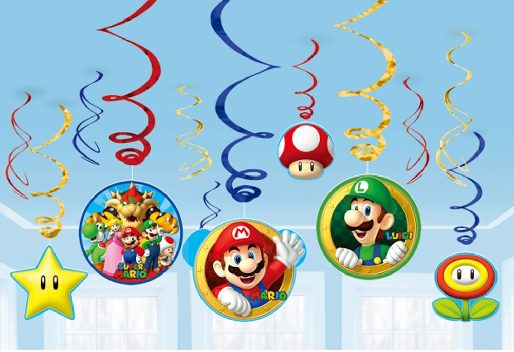 Super mario brothers suspendu tourbillons enfants décorations de fête colorée lumineuse en