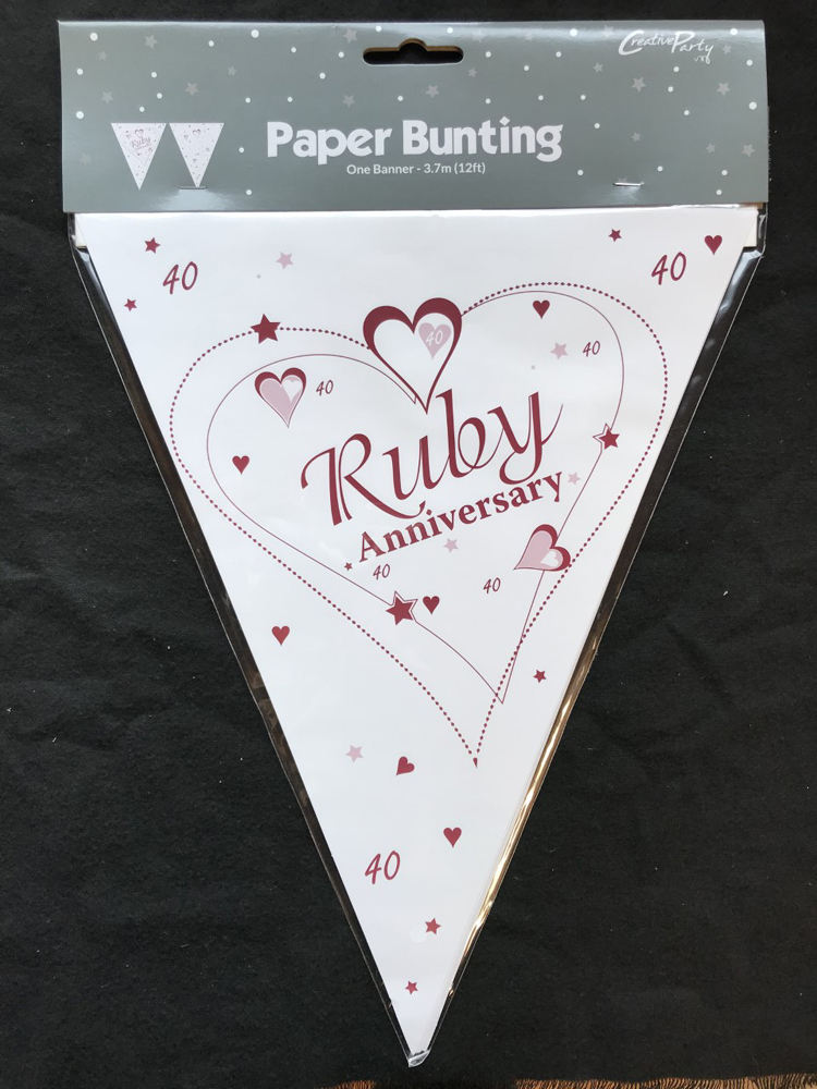 12ft RUBY ANNIVERSARY FLAG BUNTING 40 YEAR 40th PARTY WEDDING DECORATION NEW