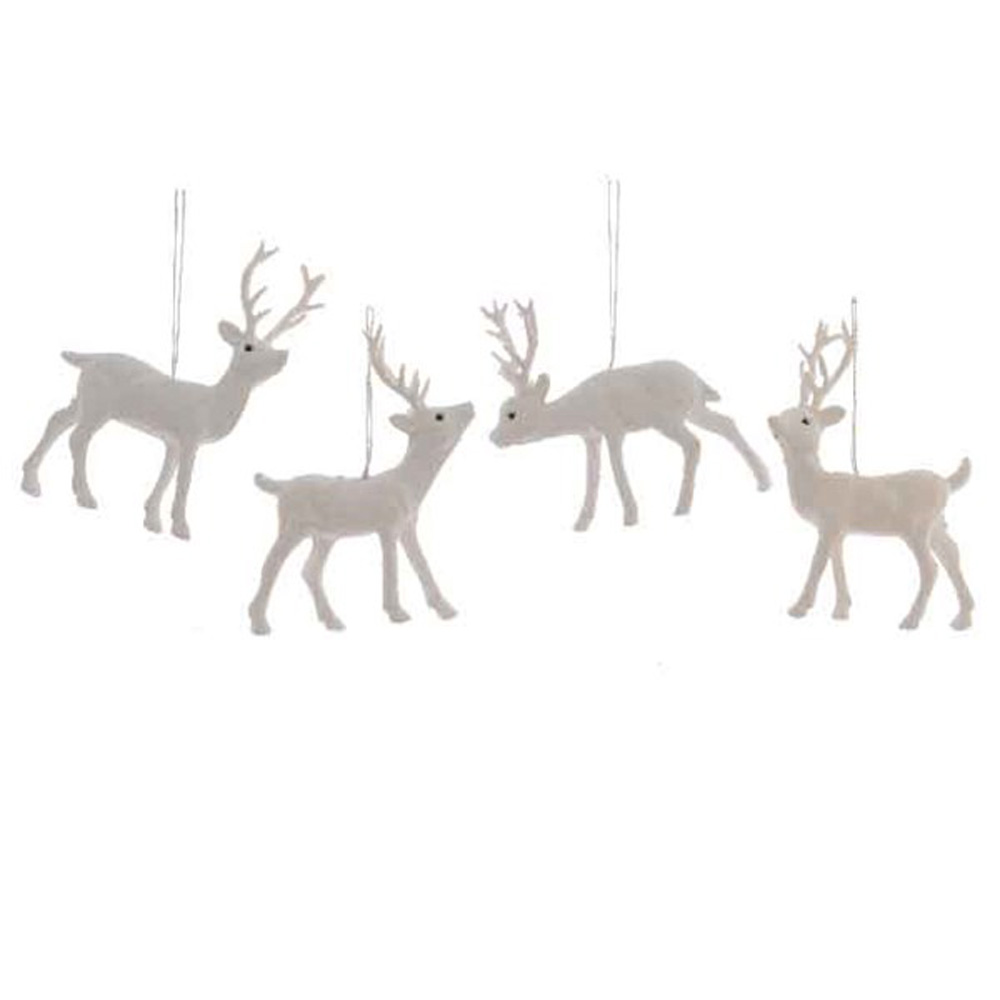 4 x blanc cerf renne suspendu décorations arbre de noël baubles